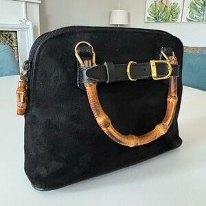 PC: Gucci EUC+++ Black Suede & Leather 2 Way Bamboo Satchel Bag
